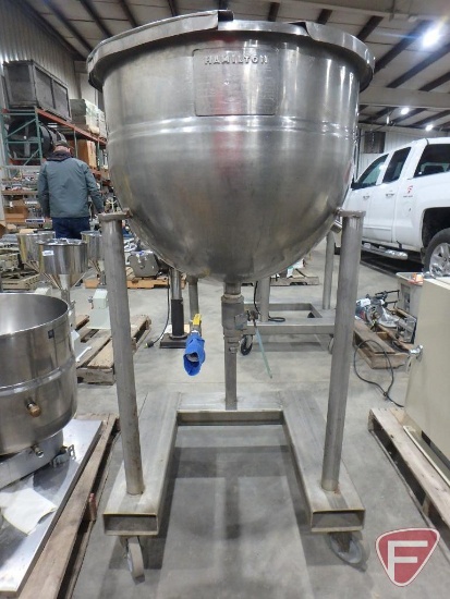 Hamilton stainless steel jacketed kettle, 30 gallon, on casters