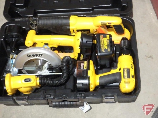 Dewalt 18v drill, circular saw, reciprocating saw, light, batteries (3), charger