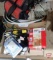 Tool bag, wire nuts, zip ties, extension cords, glue gun, lamp, light bulb changers