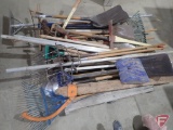 Shovels, racks, brooms, maul, pitch forks, corn rakes; contents of pallet