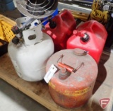 Fuel cans (3), 20lb LP tank, sunflower heater