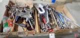 Wrenches, breaker bar, side cutter, chisels, c-clamps, stapler, cats paw, hammer, screwdrivers