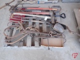 (4) Ice tongs, post hole digger, hoe