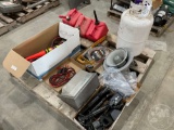 GAS CANS, LP TANK, JUMPER CABLES, LEVEL, RECHARGEABLE FLASH LIGHTS,