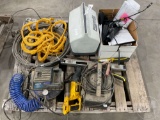 AIR COMPRESSOR, TOLL CABLES, BATTERY CHARGER, COOLER, SAWZALL, LEVEL, WALL