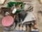 TROWELS, SAWS, WORK LIGHT, ASSORTMENT OF HAND TOOLS, MISC HARDWARE,