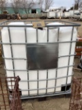 PLASTIC TANK (APPROX. 330 GAL.), & ENCLOSED CASE PALLET