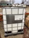 PLASTIC TANK (APPROX. 330 GAL.), & ENCLOSED CASE PALLET