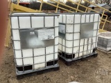 (2) PLASTIC TANKS (APPROX. 330 GAL.) & ENCLOSED CASE PALLETS