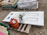 EXTERIOR DOOR, GAS CANS, ENAMEL POT; CONTENTS OF PALLET