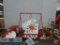 Christmas/Holiday: decorations, metal basket, linens, lighted ornaments, battery-operated bells