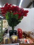 Fiber-optic poinsettia flowers, battery-operated candles with remote, wax melting cubes