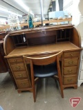 Roll top desk with built in light and chair, 42