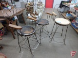 (3) Ice Cream twisted iron stools, not all matching, tallest has seat height of 27