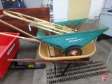Tru temper wheelbarrow with flat tire, Radio cart metal wheelbarrow, metal step stool and squeegee