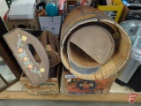 Wood boxes, nail keg, Daisy BB gun