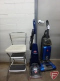 Hoover Windtunnel vacuum, Bissell Quicksteamer Powerbrush cleaner, Cosco stool