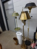 (4) floor lamps and (2) metal wastebaskets