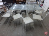 Metal framed patio table with glass top, 60