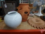 Clay sun sculpture, clay pot, tabletop waterfall, ceramic pot
