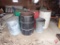 (3) Steel barrels, (1) plastic barrel, (2) metal garbage cans