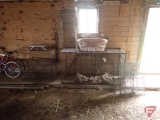 (3) Chicken cages, animal cage, wicker animal bed, wire screen panels