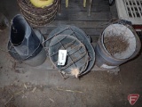 2) Galvanized pails, metal pail, aluminum pail, (4) clevis