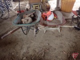 (2) Wheelbarrows, safety vest, hard hat, (2) wheels with adjustable arms