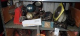 Craftsman circular saw, flex mount magnifier, stapler, bar clamp, LP torches
