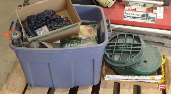 Hunter popup sprinklers and sprinkler parts: Rain Birn junction box covers, self-tapping saddles