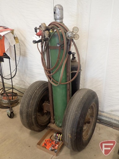 Oxy/acetylene torch with tanks on heavy duty cart, Harris torch