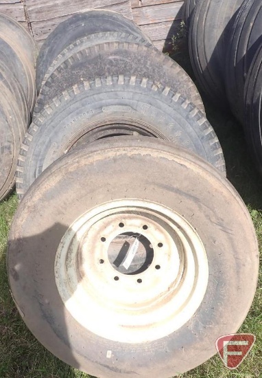 (4) 12X16.5LT truck tires on 8 bolt rims, (2) 11LX16 implement tires on 8 bolt rims