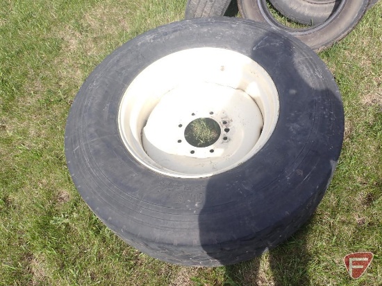 385/65R22.5 used semi tire on 8 bolt rim