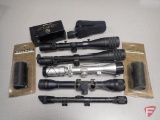 Rifle scopes (5), lens shades, weapon mounted flashlight
