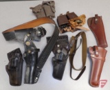 Leather holster with belt, leather holsters, ammo pouch, pouches