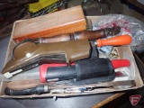 Sharpening stone, label maker, draw knife, metal detector/pinpointer, drill bushings