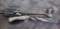 Golf clubs (4), umbrella