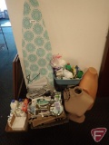 Ironing board, blouse display mannequins, mirror, soap, rugs, cotton balls, Q tips