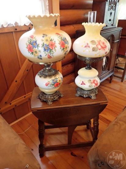 (2) ELECTRIC TABLE LAMPS, TALLEST IS 26"H, DROP LEAF SIDE