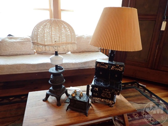 (2) STOVE THEMED LAMPS, TALLEST IS 32"H, SALESMAN SAMPLE STOVE,