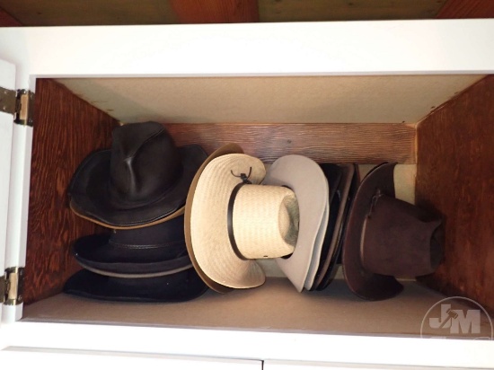 COLLECTION OF WESTERN HATS AND LADIES HATS. CONTENTS OF TOP