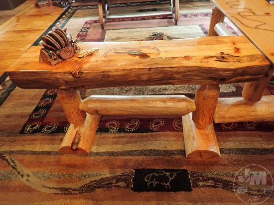 LOG BENCH WITH TOY GUN INSERT, 36"W X 18"H, COASTERS,