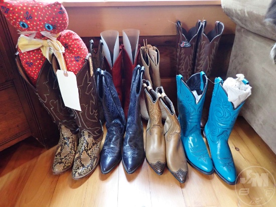LADIES WESTERN BOOTS, SIZES 5 1/2 - 7. 8 PAIRS