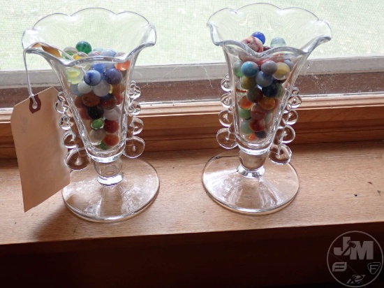 (2) GLASS VASES WITH MARBLES. BOTH