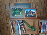 TRACTOR THEMED BOOKS AND PICTURES, 1 BOX, METAL SIGN AND