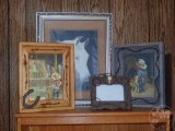 HORSE THEMED PICTURES, DOOR STOP, BOOT AND HANGER