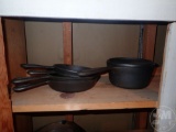 CAST IRON POTS AND PANS, 9 PCS