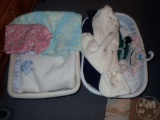 INFANT AND CHILDREN'S CLOTHING AND BLANKETS, 2 BASKETS