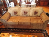 SKYLINE FURNITURE WESTERN THEMED MICROFIBER SOFA WITH NAILHEAD TRIM 84