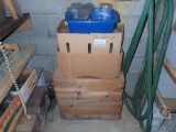STACK OF JARS, (2) WOOD BOXES, (2) CARDBOARD BOXES AND